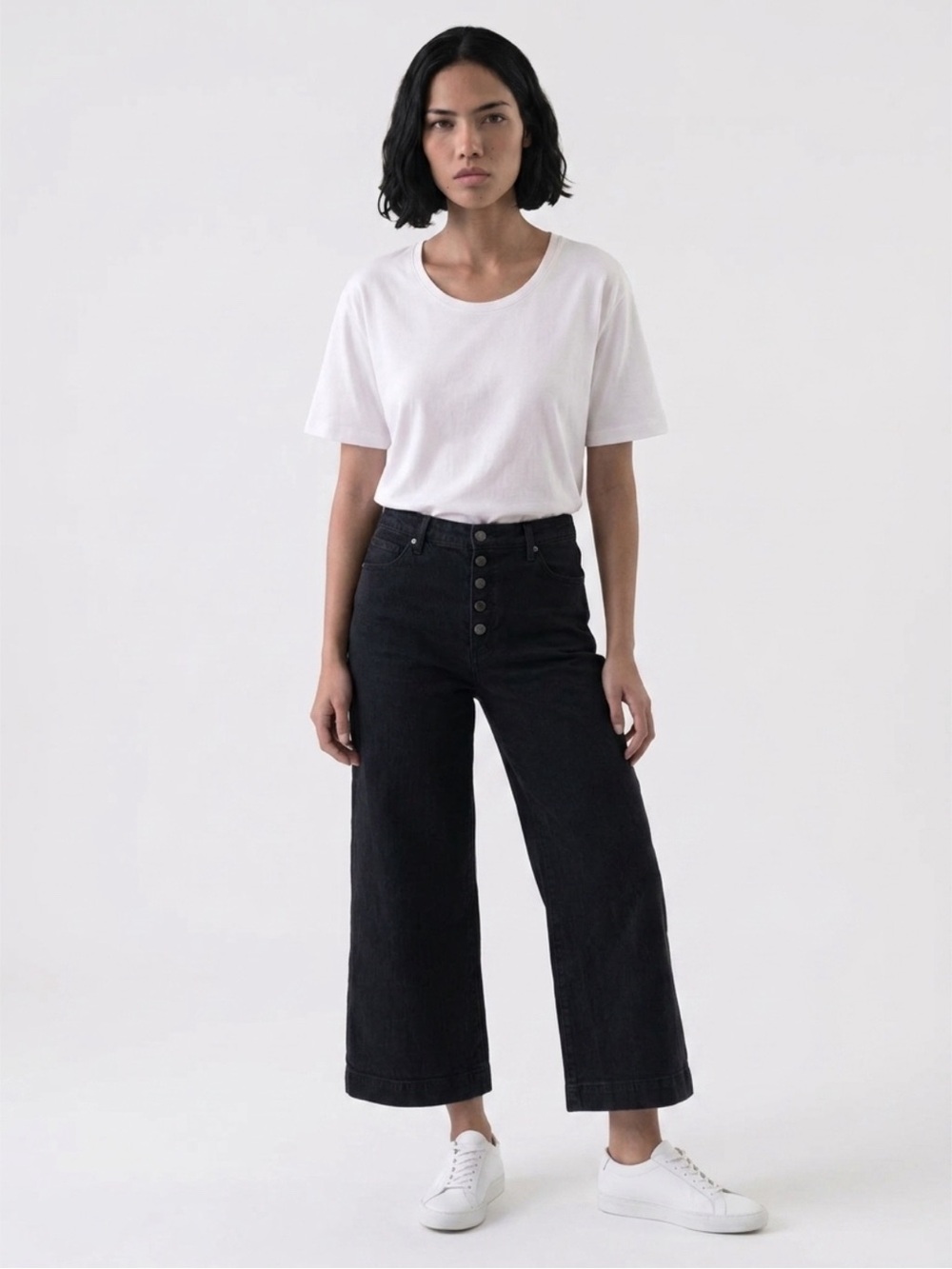 Sam Edelman Black Denim Codie High Rise button fly cropped wide leg